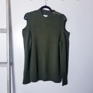 SUSAN GRAVER DARK GREEN WITH GOLD ZIPPER COLD SHOULDER SWEATER SIZE LARGE